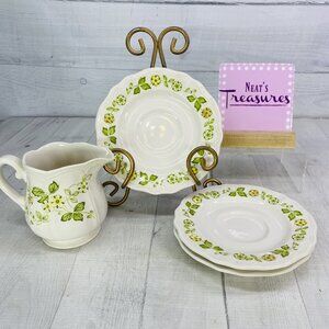 70's Sears PETITE FLORAL 4009 Yellow Orange Flower Ironstone 3 Saucers & Creamer